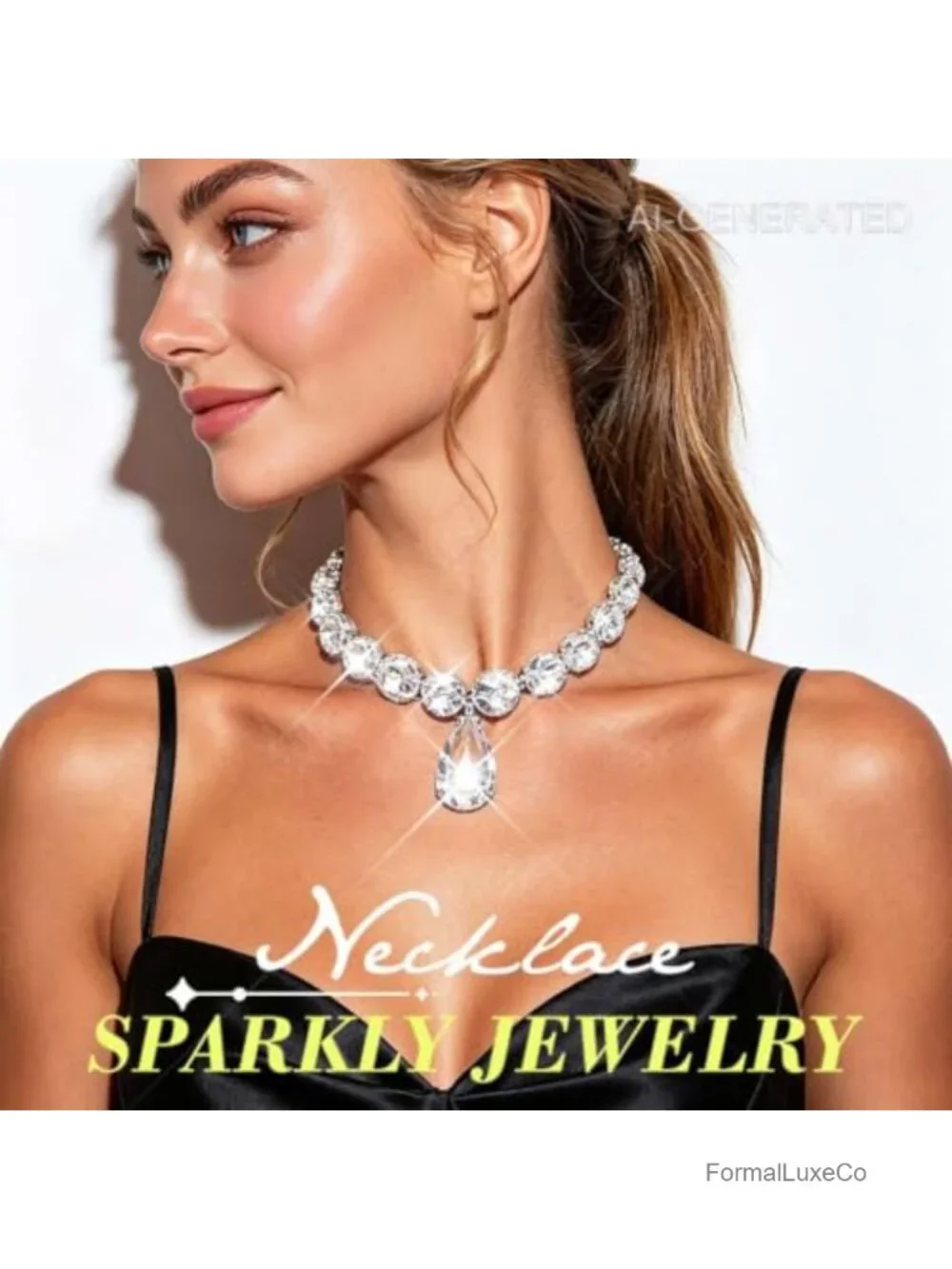 Chunky Rhinestone Choker Necklace Sparkly Crystal Wedding Prom Jewelry